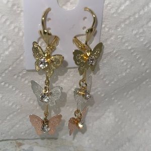 Gold plated tassel butterfly earrings